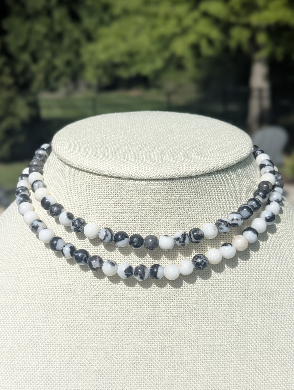 Zebra Jasper Bead Necklace / Wrap Bracelet Adjustable 26–28” Stretch Boho